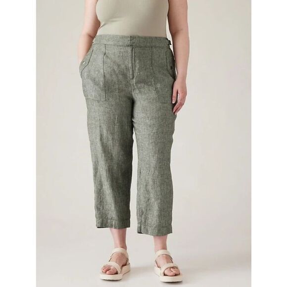 ✨Athleta Voyager Washable Linen Sz. 12  Olive Pants✨ - Picture 1 of 10